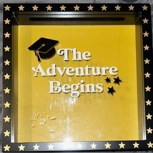 Graduation Shadow Money Box with Stars - Black and Gold